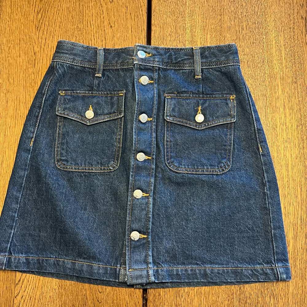 LOFT Button-Front A-Line Denim Skirt - Blue
